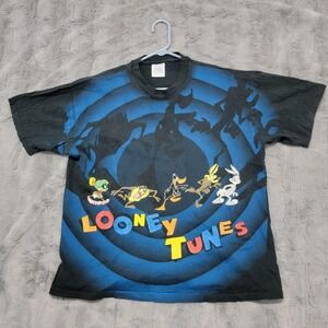 Vintage Looney Tunes Shirt Mens XL‎ Black Wild Oats Tunnel AOP Double Sided 90s